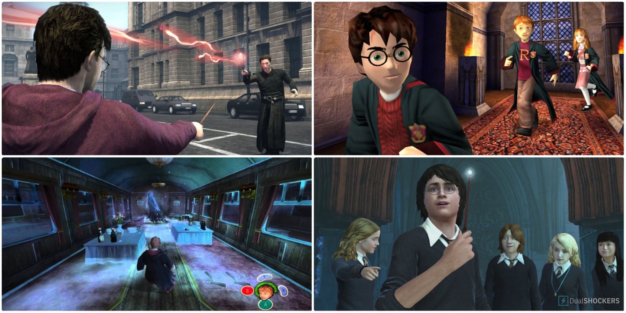 A Collage Of Screenshots From The Harry Potter Games