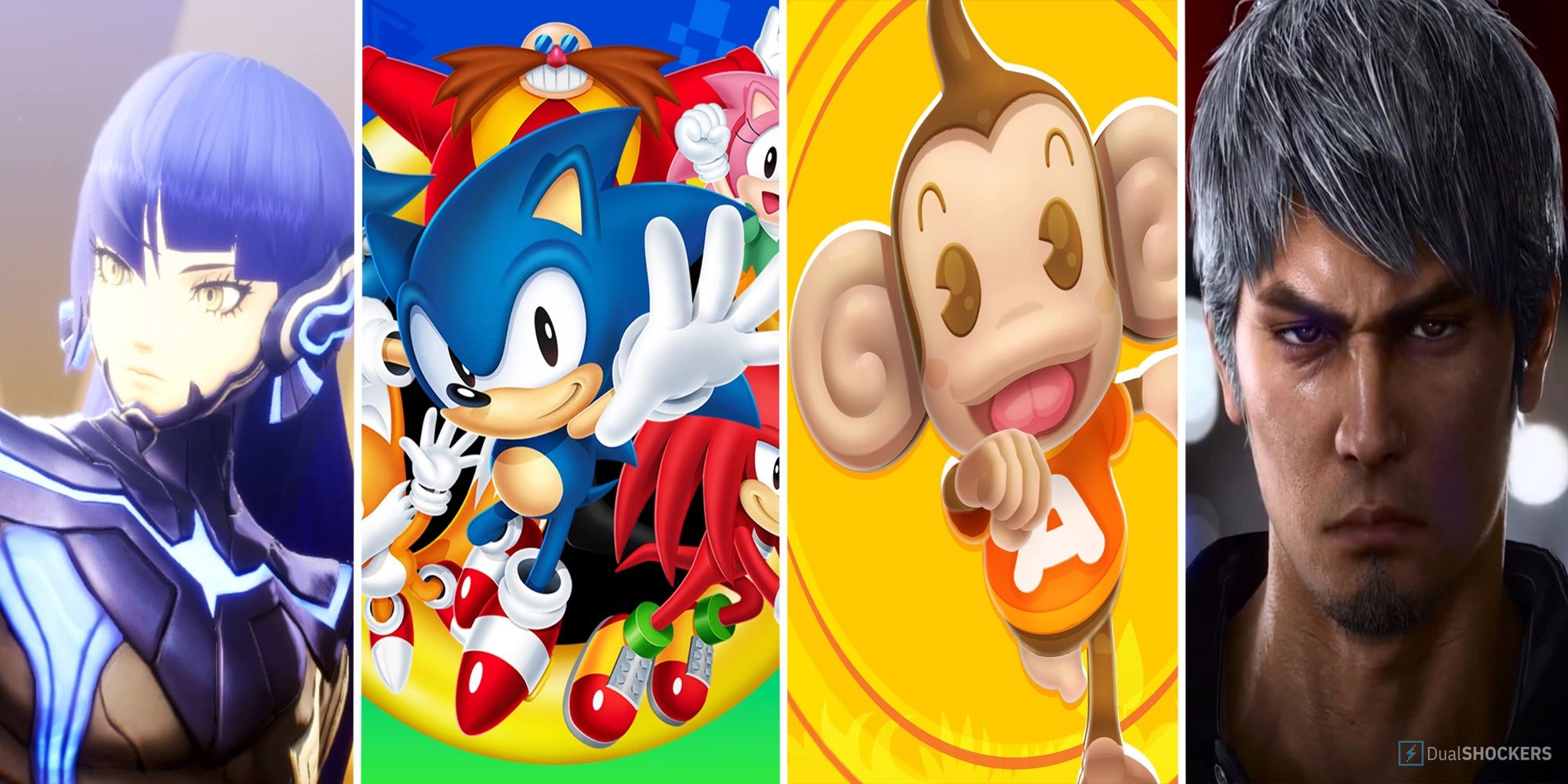 From Left To Right: Shin Megami Tensei, Sonic The Hedgehog, Super Monkey Ball, And Like A Dragon (Yakuza)