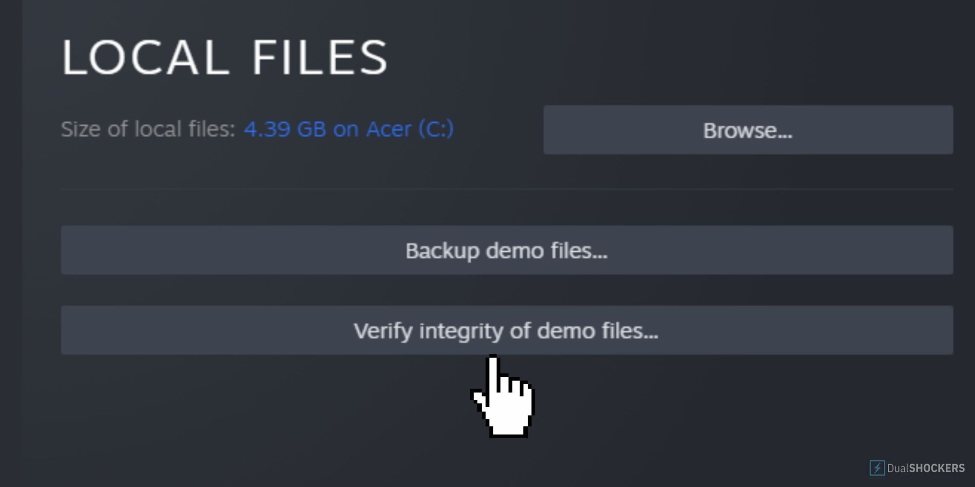 Steam: Verify Integrity of demo files option highlighted