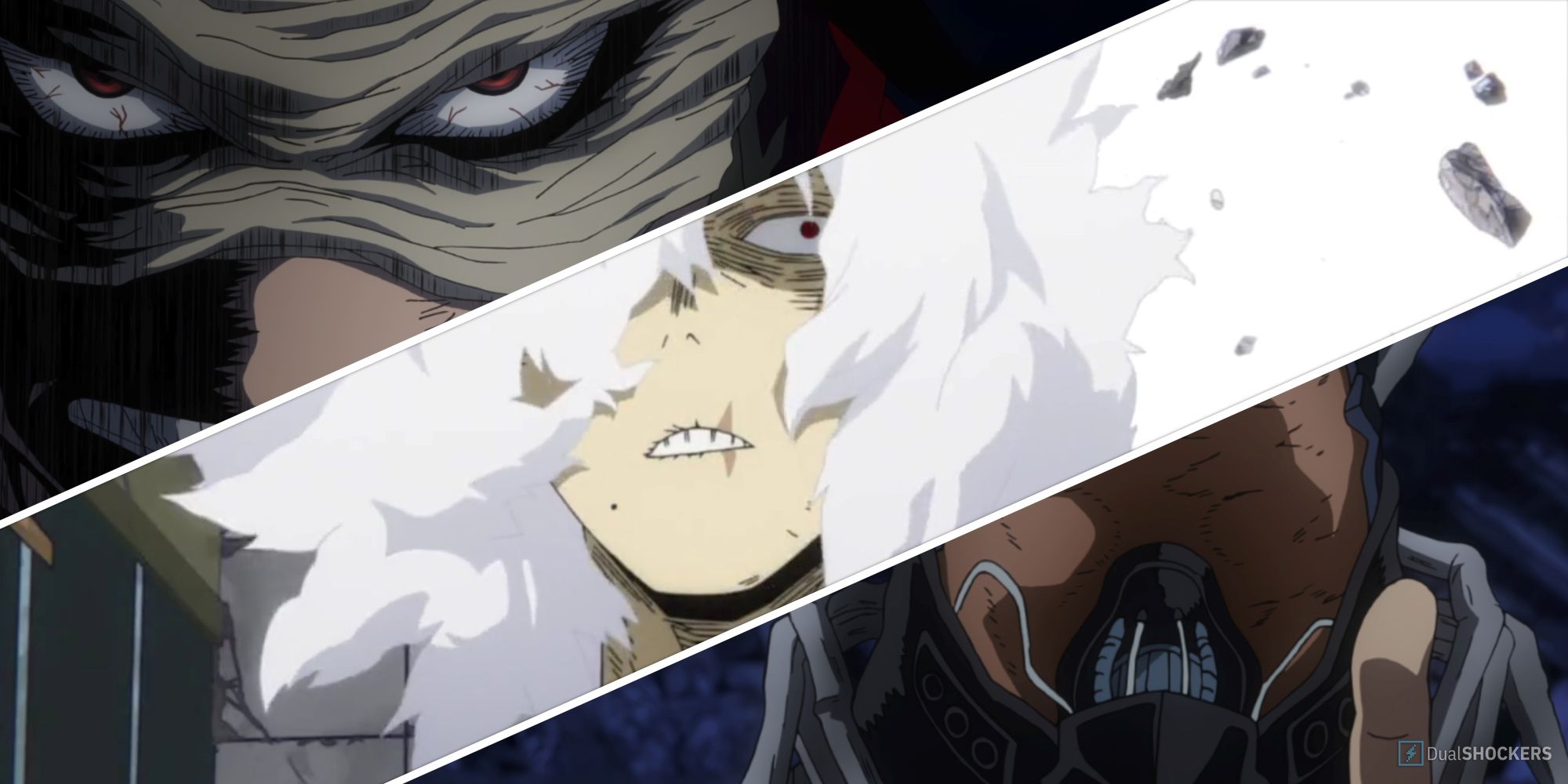 Collage depicting Stain, Shigaraki, and All For One