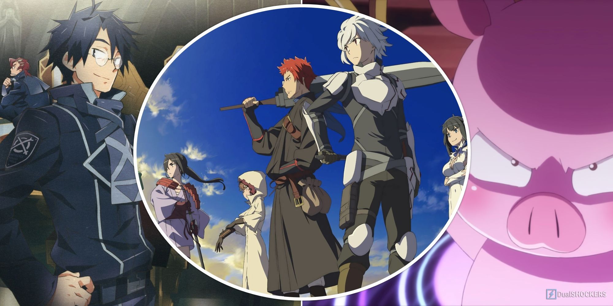 What are some action, romance, and fantasy anime like DanMachi or