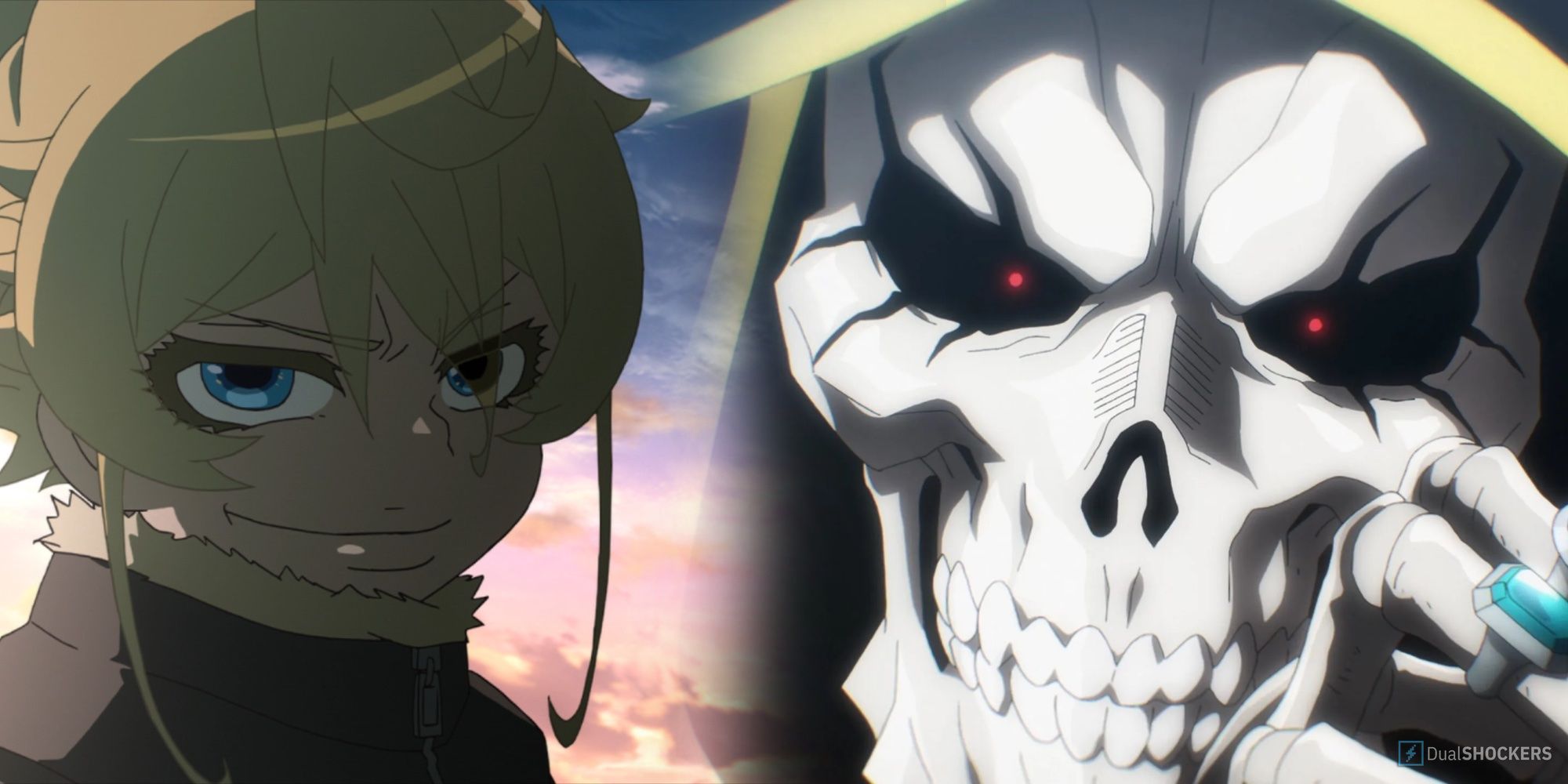 COllage of Tanya and Ainz smiling
