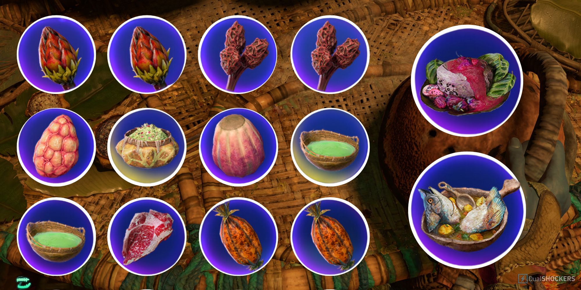 Several Cooking Ingredients laid out on a cooktop from the game