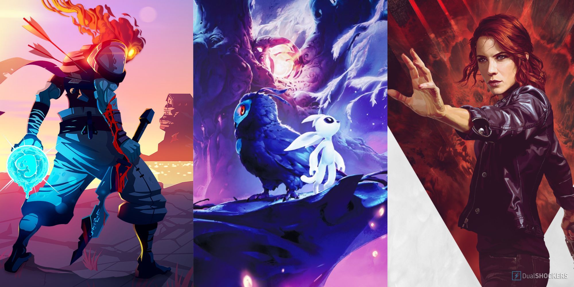 Split feature image with stills from Dead Cells, Ori and the Will of the Wisps, and Control.