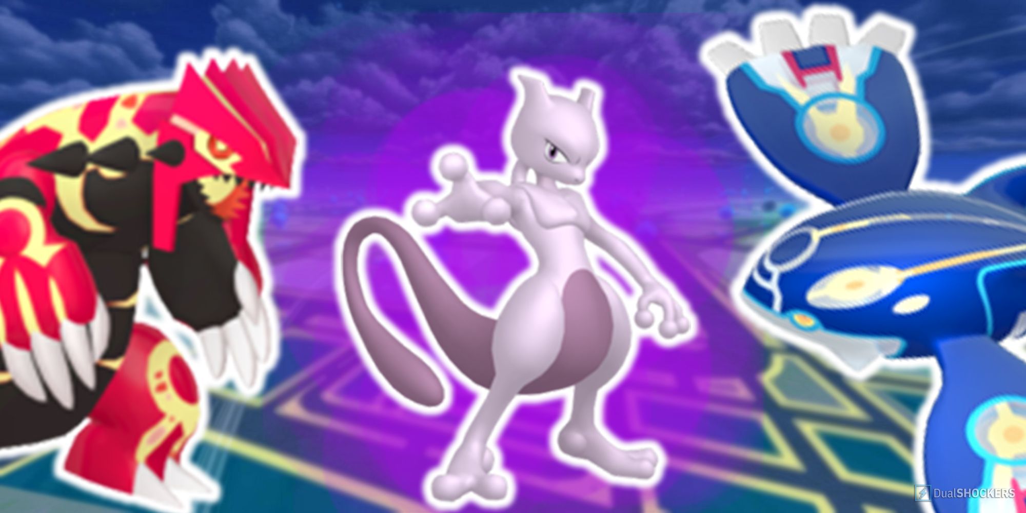 Primal Groudon, Primal Kyogre, and Shadow Mewtwo in Pokemon GO.