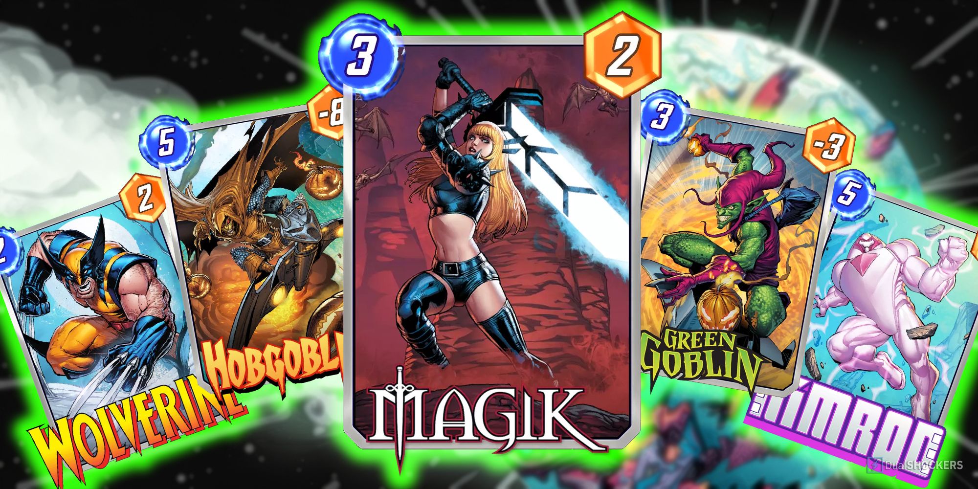 Wolverine, Hobgoblin, Magik, Green Goblin, and Nimrod cards in Marvel Snap.