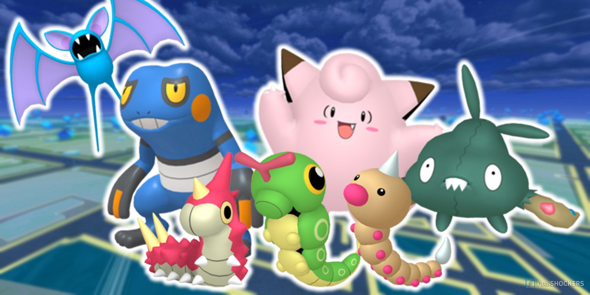Zubat, Clefairy, Croagunk, Caterpie, Weedle, Wurmple, and Trubbish in Pokemon GO.