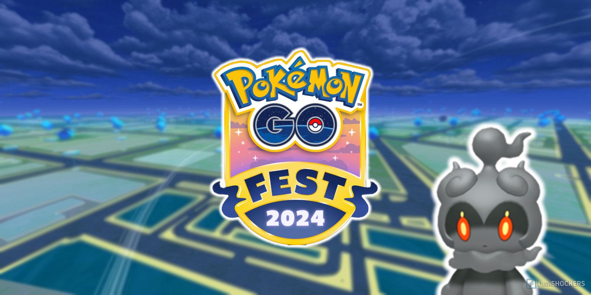 Marshadow and the Pokemon GO Fest 2024 logo.